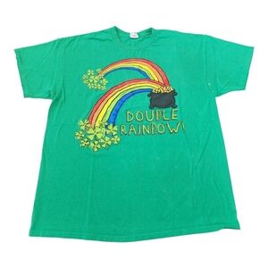 Gildan Mens Heavy Cotton Green Double Rainbow Print Shirt XL 100%Cotton
